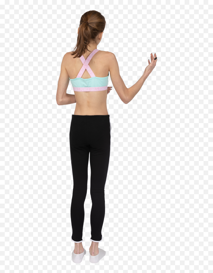 Back View Of A Teen Girl In Sportswear Raising Hands Photo Emoji,Emoji Girl Raises Hand