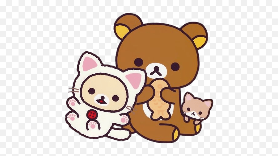 Rilakkuma Bear And Cat Friends Eating Fish Pnglib U2013 Free - Rilakkuma Png Emoji,Electrocuted Emoji