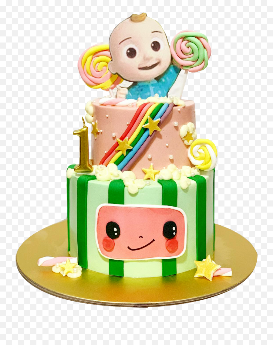 Cocomelon Birthday Cake Number 2 Cocomelon Wheel On The - Baby Cocomelon Birthday Cake For Girl Emoji,Emojis Rizas Png