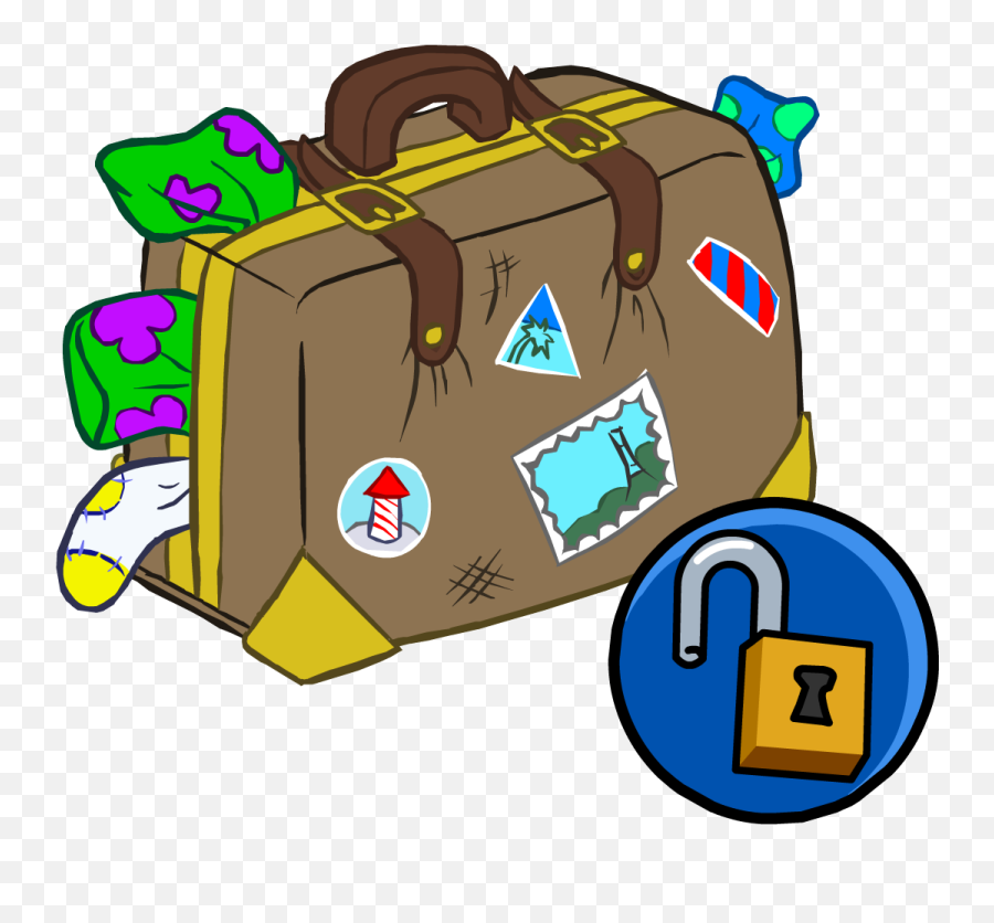 Hand Items Club Penguin - Overflowing Suitcase Clipart Png Overflowing Suitcase Clipart Emoji,Suitcase Emoticon White