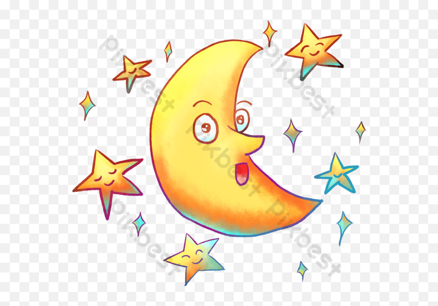 Vector Cartoon Crooked Moon And Stars Png Images Psd Free Emoji,Cresccent Moon Emoji