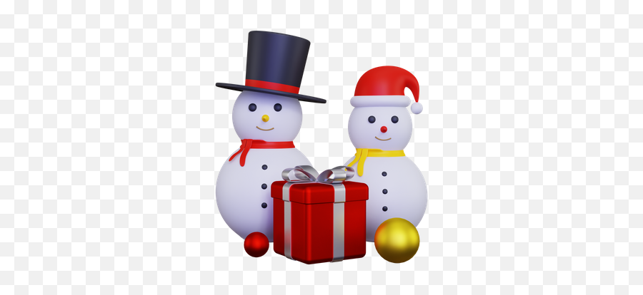 Premium Two Snowman With Gift Box 3d Illustration Download Emoji,Snwman Emoji
