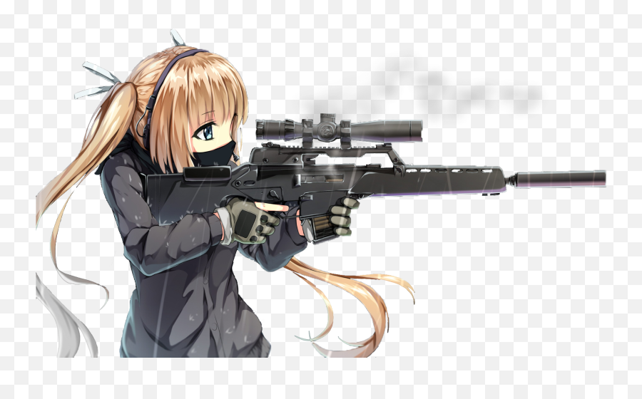 Anime Girl With Gun Wallpaper Posted - Sniper Anime Girl Emoji,Anime Emotion Detector Gun