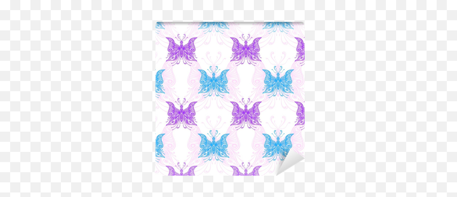 Seamless Pattern With Zentangle Butterflies Blue Pink Lilac Emoji,Emojis Zentangle