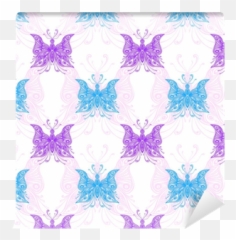 Seamless Pattern With Zentangle Butterflies Blue Pink Lilac Emoji,Emojis Zentangle