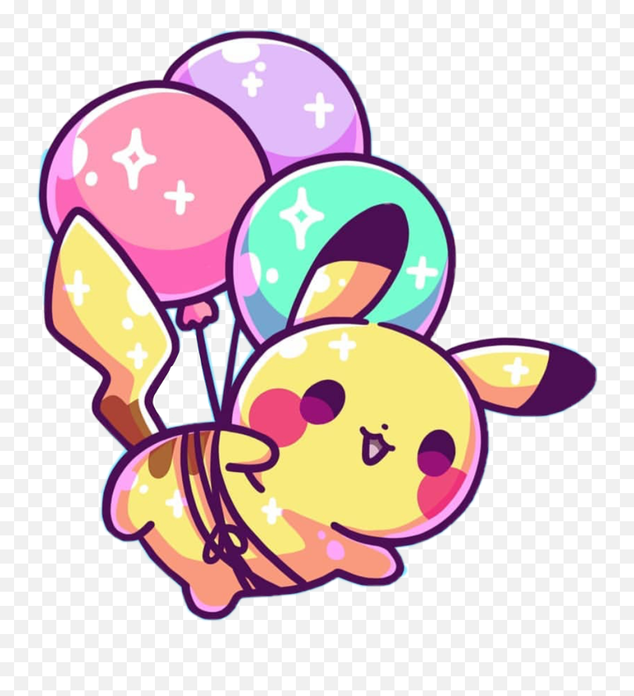 Pikachu Pokemon Cute Kawaii Pastel Balloons Sparkle - Cute Pikachu Pokemon Kawaii Cute Emoji,Pokemon Emoji Discord