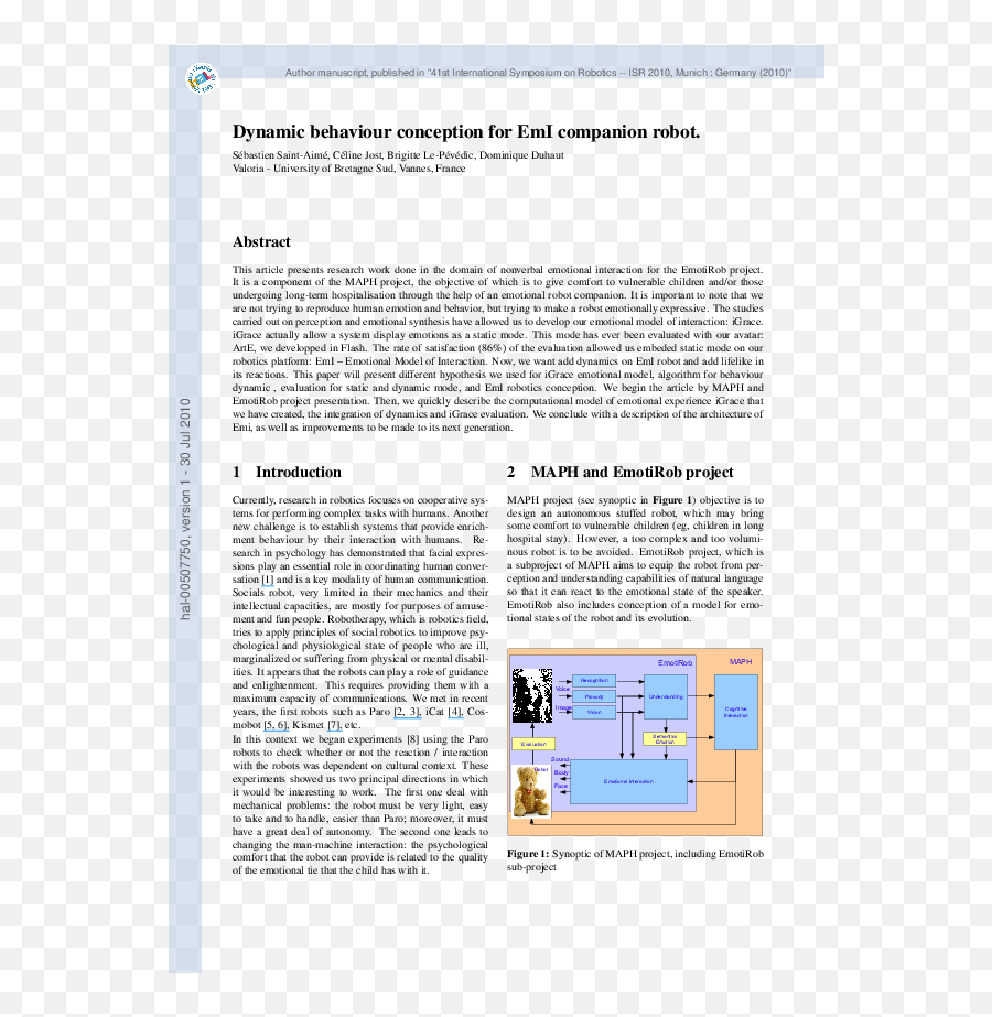 Pdf Dynamic Behaviour Conception For Emi Companion Robot - Vertical Emoji,Primary Emotion List