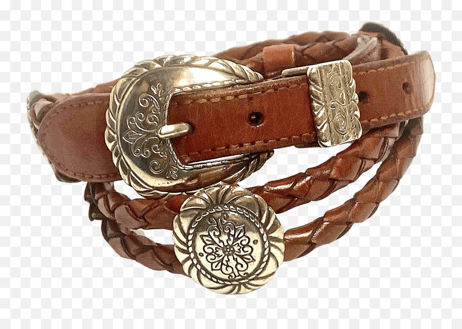 90u0027s Brighton Braided Cognac Leather Western Belt With Silver Filigree Buckle And Conchos By Brighton - Solid Emoji,Facebook Emoji Turnable