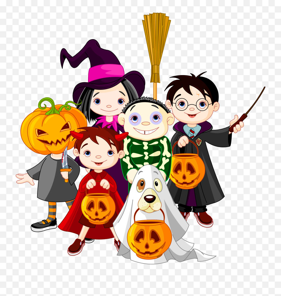 Spooky Clipart October - Trick Or Treating Cartoon Emoji,Emoticons Costumes