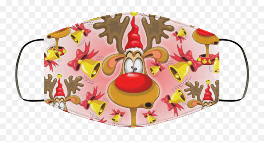 Reindeer Fun Christmas Cartoon With Bells Alarms Face Mask - Girly Emoji,Moon Emoji Mask