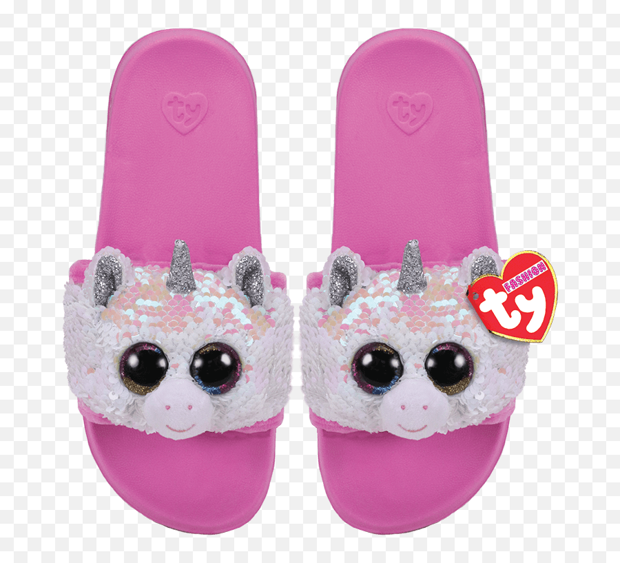 Ty Diamond Unicorn Reversible Sequin Beanie Boo Slides - Unicorn Beanie Boo Boo Emoji,Emoji Slides