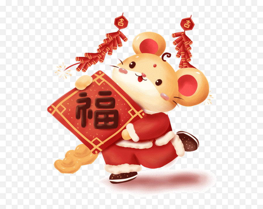 Festive Cute Mouse Giving Blessing And Setting Off Emoji,Zodiac Rat Emoticon