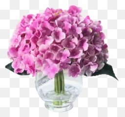 Silk Hydrangea Bush In Vase Purple Set Of 10 Emoji,Plant, Emotions, Plant On A Shelf