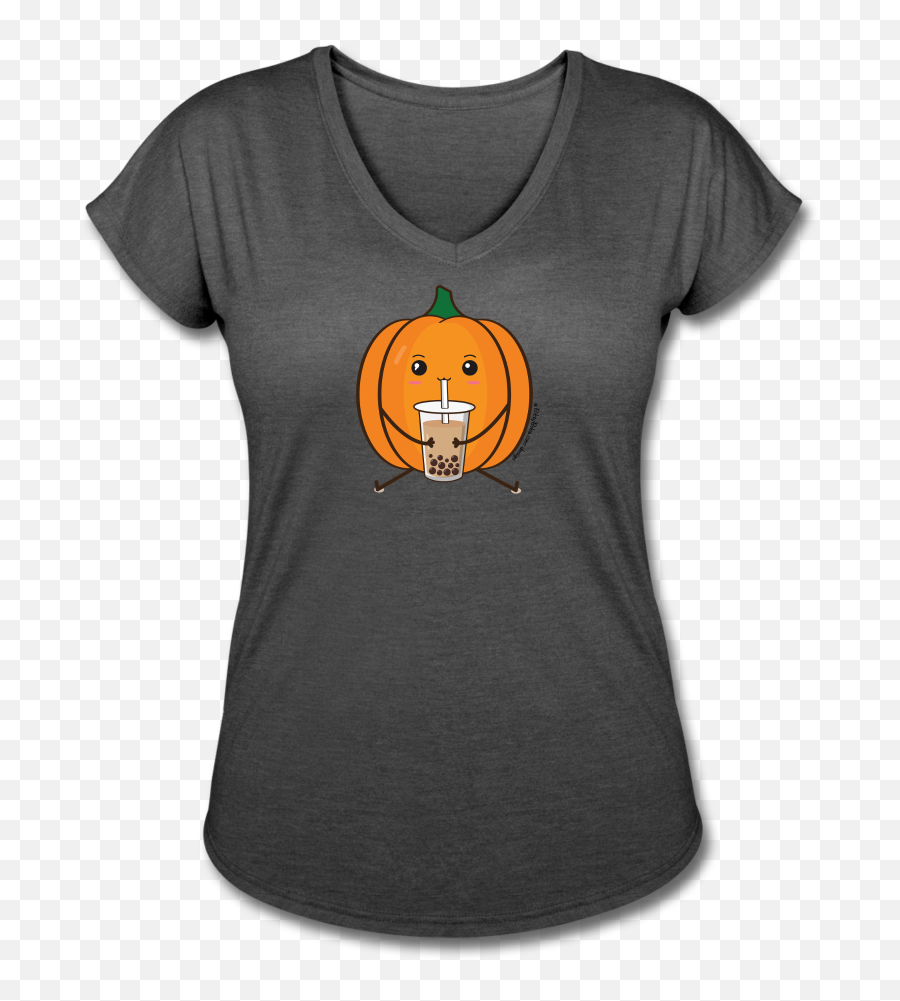 Womenu0027s Pumpkin Boba Tea T - Shirt Halloween Boba Tea Shirt Boba Womenu0027s Triblend Vneck Tshirt Emoji,;v Emoticon
