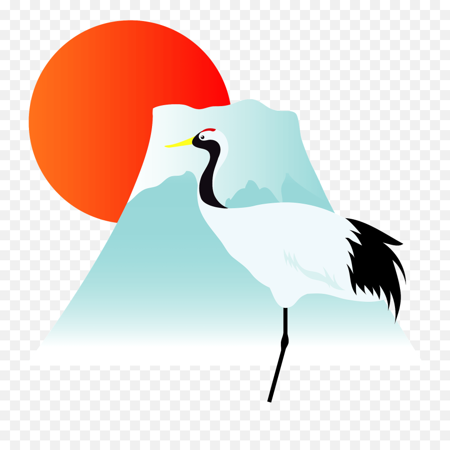 Crane Mount Fuji And Sunrise Clipart - Crane Emoji,Morning Bird Emoji