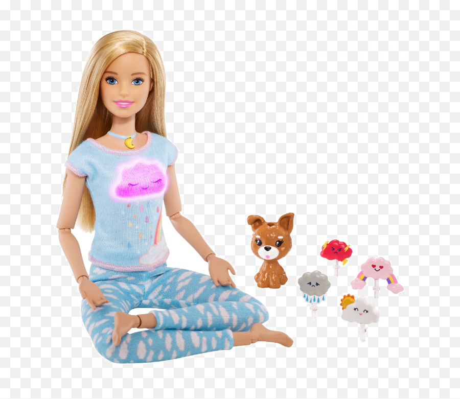 Wellness Breathe With Me Blonde Barbie Meditation Doll With 5 Lights U0026 Guided Meditation Exercises Puppy And 4 Emoji Accessories - Barbie Yoga,Puppy Emoji