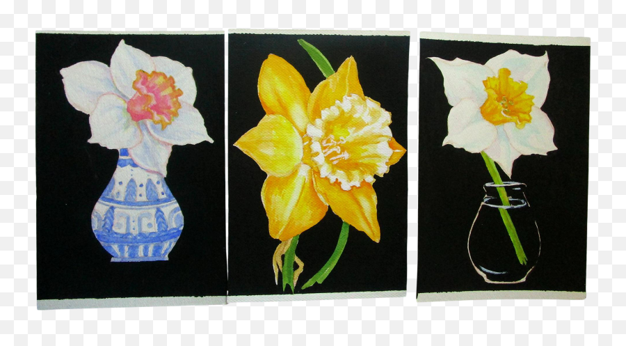 Lynne French Gallery Wall Garden Daffodil Paintings - Set Of 3 Still Life Photography Emoji,Daffodil Pink Emotion