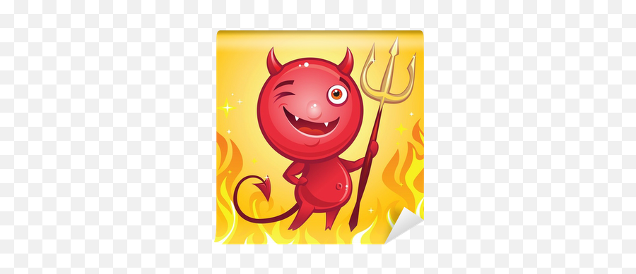 Wall Mural Funny Devil Cartoon Character - Pixersus Emoji,Trident Emoji White