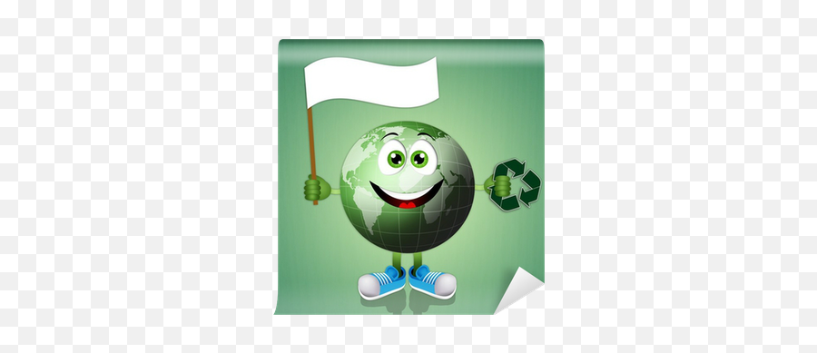 Funny Smiling Green Earth Wall Mural U2022 Pixers - We Live To Change Recyclage Drole Emoji,Tennis Ball Emoticon